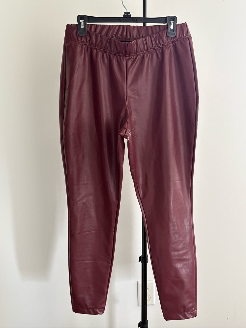 Old Navy Dark Burgundy Faux Leather Leggings with Elastic Waistband